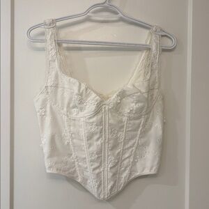 White Floral Embroidered Corset Top